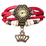Vintage Watches Women Clock Leather Weave Around Strap Crown Bracelet Relogio Feminino Wrist Ladies Watch for Women Quartz-Watch
