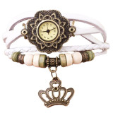 Vintage Watches Women Clock Leather Weave Around Strap Crown Bracelet Relogio Feminino Wrist Ladies Watch for Women Quartz-Watch