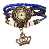 Vintage Watches Women Clock Leather Weave Around Strap Crown Bracelet Relogio Feminino Wrist Ladies Watch for Women Quartz-Watch