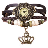 Vintage Watches Women Clock Leather Weave Around Strap Crown Bracelet Relogio Feminino Wrist Ladies Watch for Women Quartz-Watch