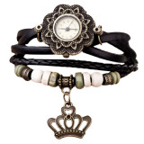 Vintage Watches Women Clock Leather Weave Around Strap Crown Bracelet Relogio Feminino Wrist Ladies Watch for Women Quartz-Watch