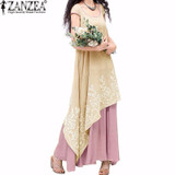 Vintage Vestidos ZANZEA Women Dress 2018 Summer Casual Loose O Neck Short Sleeve Embroidery Long Maxi Dress Plus Size S-5XL