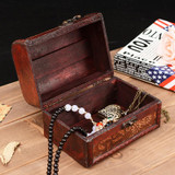 Vintage Sundries Wooden Box Retro Flower Pattern Wood jewelry Desktop Box Handle Storage case Wooden boxes Gift Bins