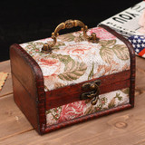 Vintage Sundries Wooden Box Retro Flower Pattern Wood jewelry Desktop Box Handle Storage case Wooden boxes Gift Bins