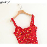 Vintage Summer Dress 2018 Sweet Women Red Floral Printed Sling Dress Sexy Sleeveless Mini Dress LJPZ8635