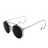 Vintage Steampunk Sunglasses Men Round Designer steam punk Metal women Flip Coating Sunglasses Men Retro Circle Hook Sun Glasses