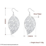 Vintage Silver Plated Hollow Leaves Dangle Earrings Charm Jewelry for Women