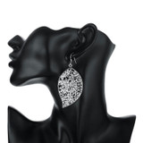 Vintage Silver Plated Hollow Leaves Dangle Earrings Charm Jewelry for Women
