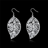 Vintage Silver Plated Hollow Leaves Dangle Earrings Charm Jewelry for Women