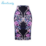 Vintage purple flower print women pencil skirts casual lady midi saias female faldas fashion lolita girls slim bottoms free ship