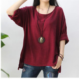 Vintage Pure Color Long Sleeve Loose Shirts Women Tops Blouse
