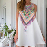 Vintage Print Women Dress O-neck Sleeveless Casual Dresses Boho Sexy Chiffon Beach Dress Summer Dress 2017 Brand New Vestidos