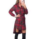 Vintage Plaid Print Dress 2017 Spring Summer Women Shirt Dress Ladies Long Sleeve Lapel Neck Belt Buttons Casual Dress Vestidos