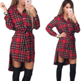 Vintage Plaid Print Dress 2017 Spring Summer Women Shirt Dress Ladies Long Sleeve Lapel Neck Belt Buttons Casual Dress Vestidos