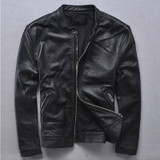 Vintage Men's Fashion cow leather motorcycle rider jacket collar embroidery leather motorcycle rider cowhide leather jacket