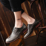 Vintage Men Oxfords For Men Dress Shoes Pointed Toe Leather Shoes Crocodile Black Red Gray
