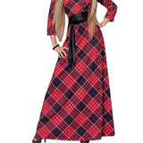 Vintage Maxi Dress Women Elegant Costume Printed Tunic Dress for Women Three Quarter Slim Party Dresses Long Vestido De Festa