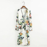 Vintage Leaves Floral Print Sashes Kimono Shirt Women 2018 New Fashion Bandage Cardigan Long Sleeve Blouse Casual Femme Blousas