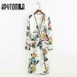 Vintage Leaves Floral Print Sashes Kimono Shirt Women 2018 New Fashion Bandage Cardigan Long Sleeve Blouse Casual Femme Blousas