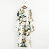 Vintage Leaves Floral Print Sashes Kimono Shirt Women 2018 New Fashion Bandage Cardigan Long Sleeve Blouse Casual Femme Blousas