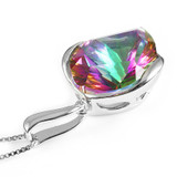 Vintage Huge 11ct Natural Genuine Rainbow Fire Mystic Topaz Concave Cut Solid 925 Sterling Silver Pendant For Women