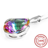 Vintage Huge 11ct Natural Genuine Rainbow Fire Mystic Topaz Concave Cut Solid 925 Sterling Silver Pendant For Women