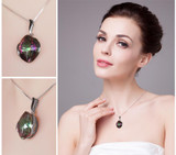 Vintage Huge 11ct Natural Genuine Rainbow Fire Mystic Topaz Concave Cut Solid 925 Sterling Silver Pendant For Women