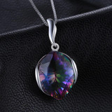 Vintage Huge 11ct Natural Genuine Rainbow Fire Mystic Topaz Concave Cut Solid 925 Sterling Silver Pendant For Women