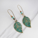 Vintage Hollow Leaves Beads Stud Earrings Bohemian Dangle Earrings for Women