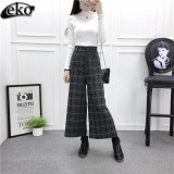 Vintage High Waist Pants Female Fashion Autumn Winter Pants Women Thick Casual Trousers Loose Plaid Wide Leg Pants Large size