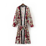 Vintage Flower Printed With Sashes Long Kimono Shirt Women 2018 New Fashion Bandage Cardigan Patchwork Casual Blouse Femme Blusa
