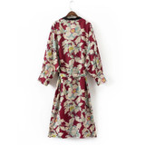 Vintage Flower Printed With Sashes Long Kimono Shirt Women 2018 New Fashion Bandage Cardigan Patchwork Casual Blouse Femme Blusa