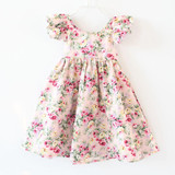 Vintage Floral Girls Dress Ruffle Sleeve Backless Bule Flower Baby Girls Summer Dress Boutique Girls Clothes 6T Girls Outfit