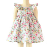 Vintage Floral Girls Dress Ruffle Sleeve Backless Bule Flower Baby Girls Summer Dress Boutique Girls Clothes 6T Girls Outfit