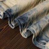 High quality Vintage Mens Biker jeans men slim Fit Pleated Motorcycle Denim Joggers Male Designer Cargo Jean Trousers Plus Size