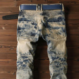 High quality Vintage Mens Biker jeans men slim Fit Pleated Motorcycle Denim Joggers Male Designer Cargo Jean Trousers Plus Size