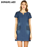 High Quality Summer Dress 2016 Denim Dress Women Loose Fashion Casual Mini Jeans Dresses For Women Plus Size Women Clothing 5XL
