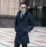 High quality slim trench coat men overcoat mens clothing belt double breasted outerwear casaco masculino casual dark blue 9XL