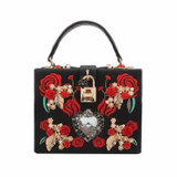 High Quality PU Embroidery Diamond Red Rose Flower Beaded Fashion Women Shoulder Handbags Crossbody Bags Evening Bags Box Clutch