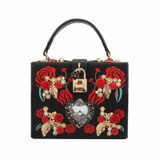 High Quality PU Embroidery Diamond Red Rose Flower Beaded Fashion Women Shoulder Handbags Crossbody Bags Evening Bags Box Clutch