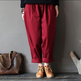 High Quality Pants 2017 Women Corduroy Pants Vintage Spring Autumn Casual Thicken Warm Elastic Waist Loose Cotton Pleated Trouse