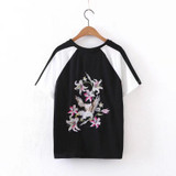 High Quality On the Back Flower Embroidery T-shirt Women Kawaii Pattern Short Sleeve Design Cotton T Shirt Women Tees Tops
