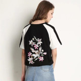 High Quality On the Back Flower Embroidery T-shirt Women Kawaii Pattern Short Sleeve Design Cotton T Shirt Women Tees Tops