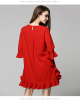 HIGH QUALITY Newest Fashion 2017 Runway Dress Women's  Pleated Ruffles  Red Retro Dress