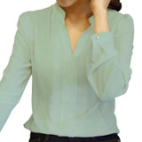 High Quality New Casual White Women Blouse Ladies Solid Elegant V-neck Blouses Long Sleeve OL Office Shirt