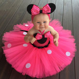 High Quality Minnie Dress Baby Girl Dots Birthday Party Dress Fancy Cosplay Costume Kids Girls Red Pink Tulle Cartoon Tutu Dress