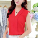 EFINNY Spring Summer Women Chiffon Blouses Sleeveless V neck Office Lady Sexy Top Female Blusas