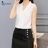 EFINNY Spring Summer Women Chiffon Blouses Sleeveless V neck Office Lady Sexy Top Female Blusas