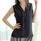 EFINNY Spring Summer Women Chiffon Blouses Sleeveless V neck Office Lady Sexy Top Female Blusas