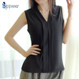 EFINNY Spring Summer Women Chiffon Blouses Sleeveless V neck Office Lady Sexy Top Female Blusas